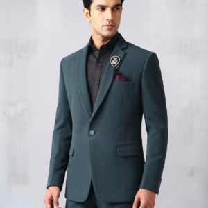 Premium Teal Blue Textured 2-Piece Suit Set for Men with Brooch & Pocket Square 1002