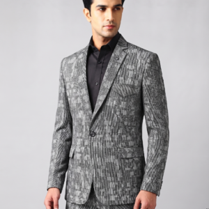 Premium Grey Textured Designer 2-Piece Suit Set for Men with Black Shirt 1003