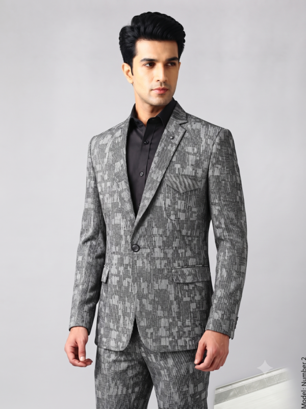 Premium Grey Textured Designer 2-Piece Suit Set for Men with Black Shirt 1003