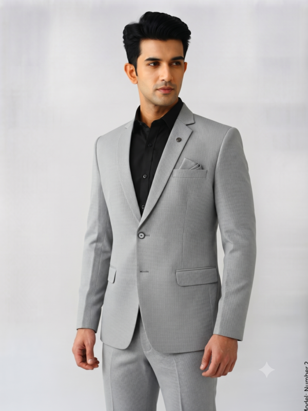 Men's Premium Light Grey Textured 2-Piece Suit 01008